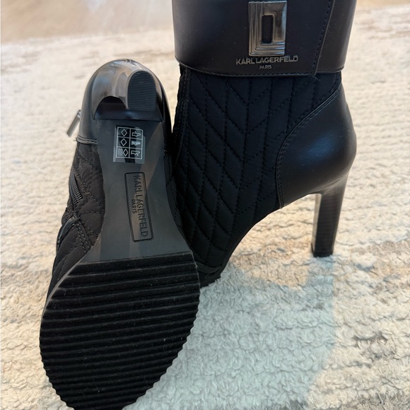 Karl Lagerfeld Black Quilted Heeled Boots - Picture 6 of 9